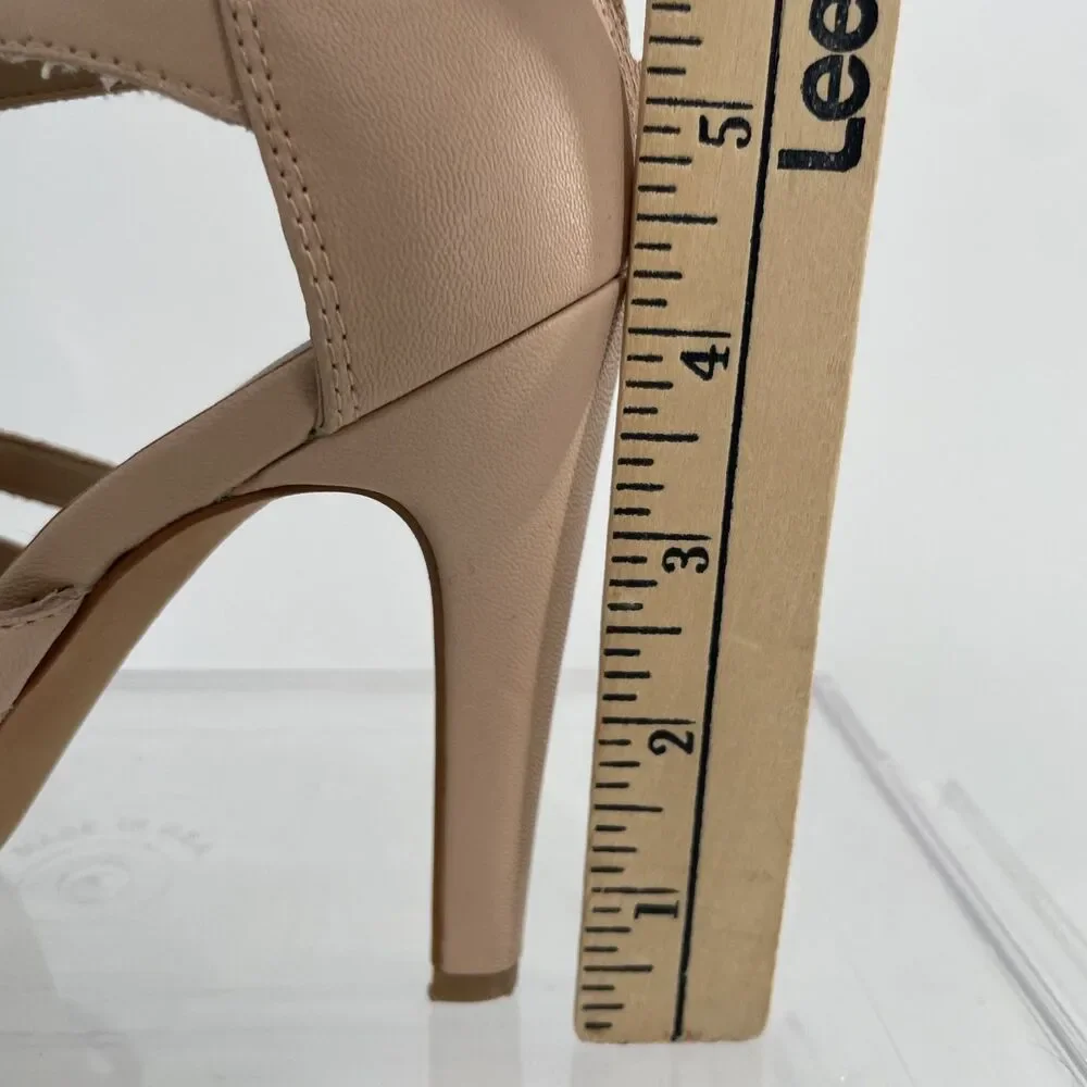 BCBGeneration Strappy Cage Shoes 7.5 B Stilletto Heels Nude Zip Back Open Toe - Picture 10 of 11